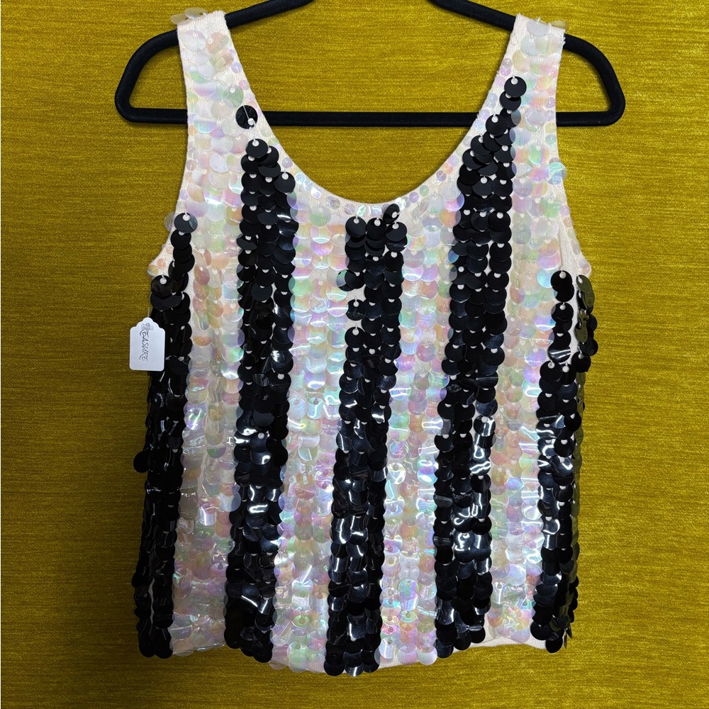 60s Vintage Sequin Striped Women's Cocktail Top - Black and White Stunner!